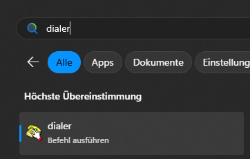 Dialer über das Startmenü aufrufen