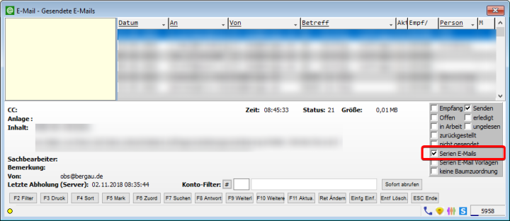 E-Mail-Liste mit generierten Serien-Mails